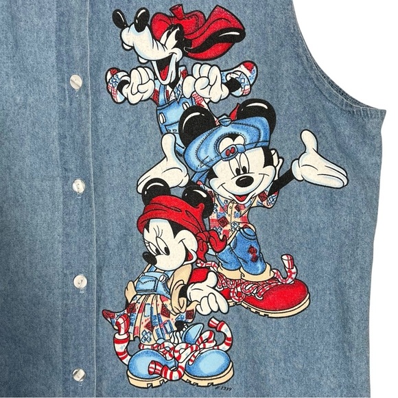 Vintage Mickey Mouse Graphic Denim Button Up Shirt Vest Size L Jerry Leigh - Picture 9 of 9